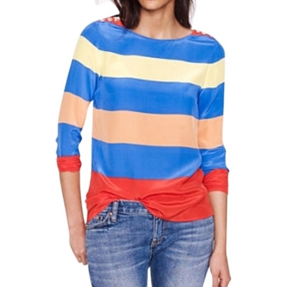 J. Crew Anchors Color Block Stripe Silk Blouse 4